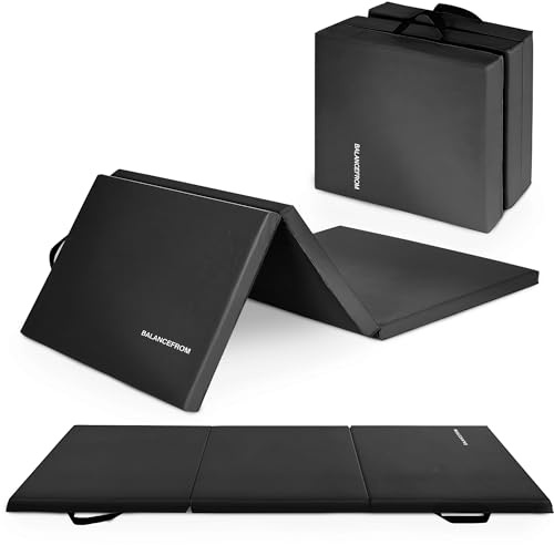 BalanceFrom 6x2 Feet 3-Panel Folding Gymnastics Mat – 2-Inch Thick Pad with Vinyl Surface and Carrying Handles for Tumbling, Yoga, Pilates, Home Workouts, and Martial Arts