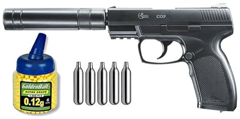 Outletdel ocio Pack Pistola Airsoft U25958. Combat Cop SK. Calibre 6mm. + Funda Portabalines + 1000 Bolas + bombonas Co2. 23054/21993/29318