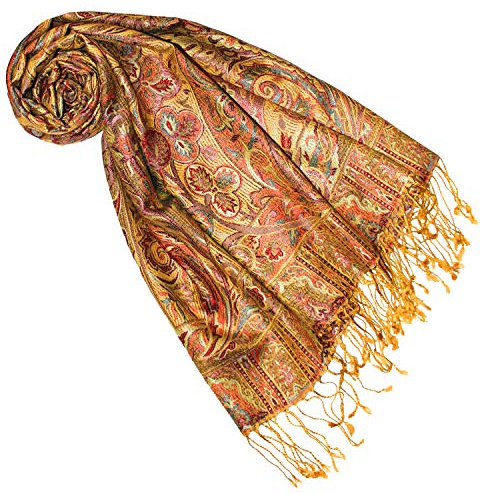 Lorenzo Cana Pashmina Jacquardsjal, 100 % silke, paisleymönster, paisley, sidenhalsduk, pashmina, flerfärgad, 70 x 190 cm, Brons, One Size