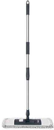 Mery | Mocio in Microfibra Premium | Albero telescopico in Alluminio Massimo 140 cm | Filettatura Universale | Lavabile | Ecologico | Grigio & Nero | Misure mocio: 45x15 cm