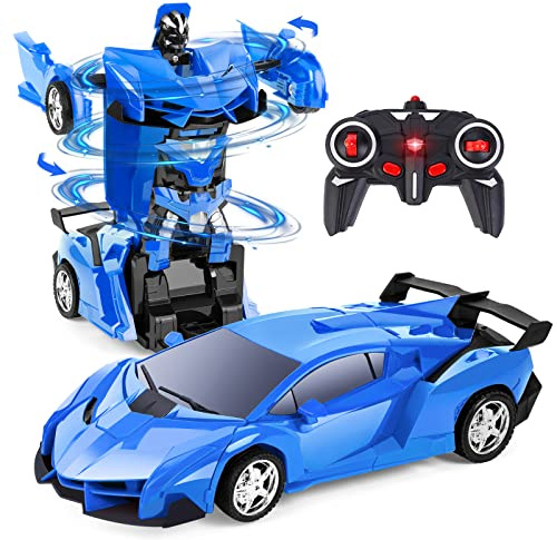 Thedttoy Transformator Spielzeug Ferngesteuertes Auto für Kinder ab 4 5 6 7 | 2.4GHz Transforming RC Roboter Auto Transform, Spielzeugauto Geschenke für Junge Mädchen 8 9 10 11 12 Jahre(Blau)