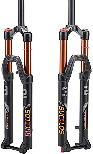 BUCKLOS 26/27.5/29 inch MTB Fork 120mm Travel, 1-1/8 Straight/Tapered Mountain Bike Fork Rebound Adjust, 15mm×100mm Axle, Manual Lockout Air Shock