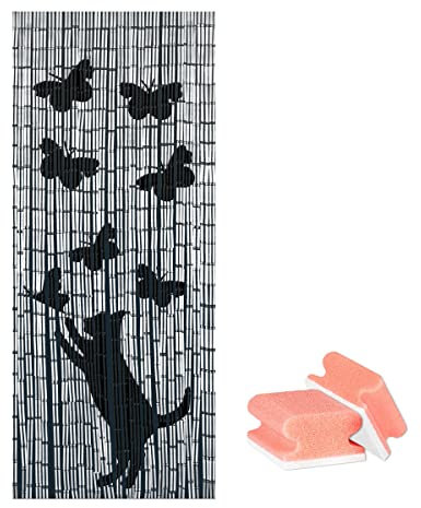 WENKO Bambusvorhang Katze & Schmetterling + Schwamm