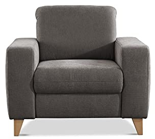 CAVADORE Sessel Lotta / Skandinavischer Polstersessel mit Federkern und Holzfüßen / 98 x 88 x 88 / Webstoff, Dunkelgrau