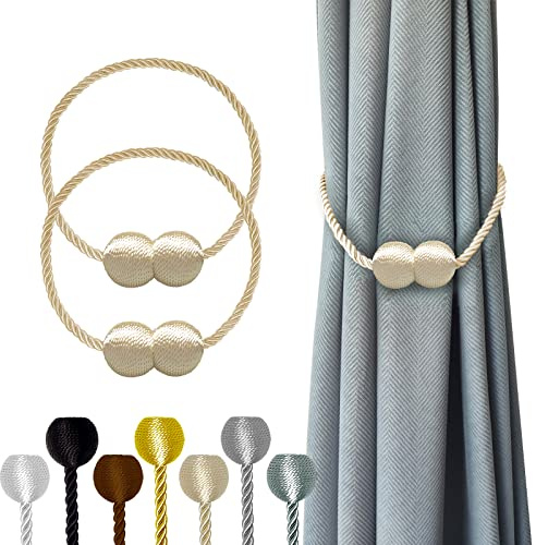 Hion Magnetic Curtain Tiebacks Beige 2pcs, Curtain Tiebacks Buckles Holdbacks Holders Hooks Clip for Home Outdoor Bedroom Office Decorative Curtain