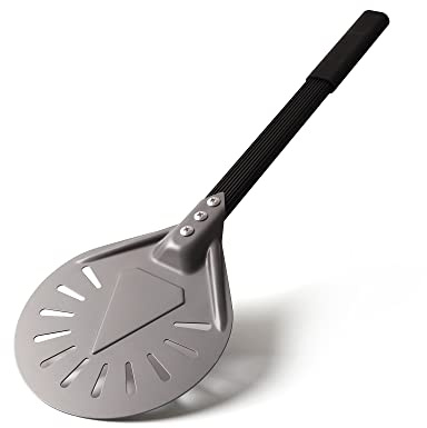 Newmeto Pizzaschieber mit Metallgriff, rund, Aluminium, perforiert, 17,8 cm, für selbstgemachte Pizzaöfen
