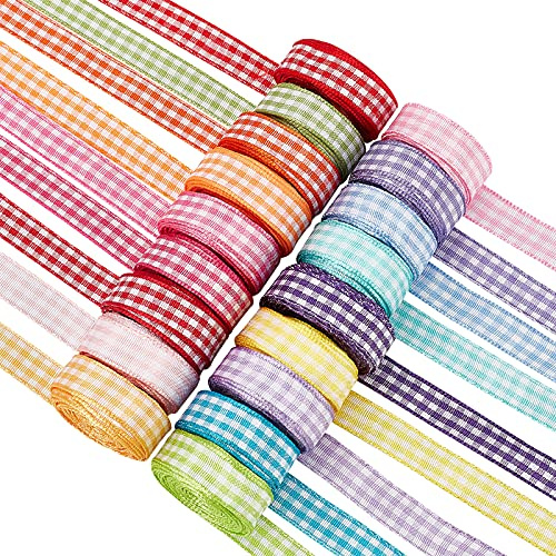 FINGERINSPIRE Cinta de poliéster a cuadros de 54 m, 18 colores, 3/8 pulgadas x 3.28 yardas, cinta de tela de tartán a cuadros para accesorios para el cabello, manualidades y envoltura de regalos,