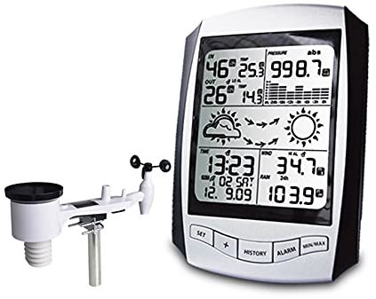 jiande Stazione meteorologica Solar Home Previsioni Meteo Previsioni Meteo per Pioggia Anemometro Anemometro Wireless Indoor e Outdoor Termometro Igrometro, Nero