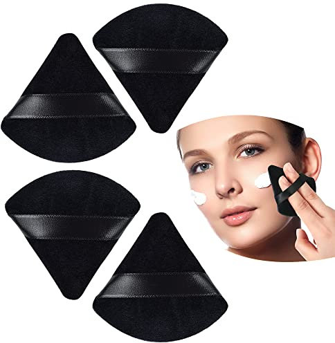 4 spugnette triangolari per trucco, per fondotinta in polvere, per bagnato e asciutto (nero)