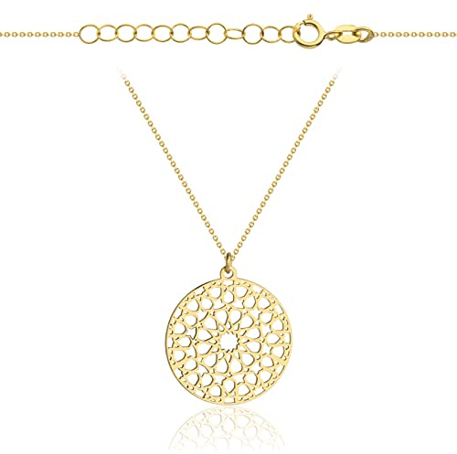 Goldene Damen Halskette 333 8k Gold Gelbgold Kette mit Anhänger Mandala Blume Gravur