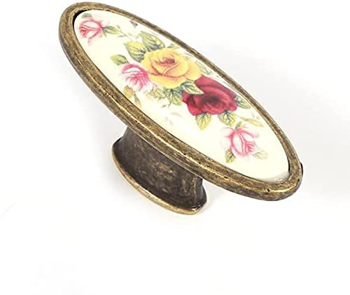 Hapivida Antiker Schrankgriff, Vintage Blumenmuster Schrankgriff Retro Möbelgriff Schubladegriff Bronze Keramik Schrank Griffe Türgriff Porzellangriff Möbelknöpfe, Einzelloch (#8)