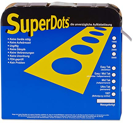 SuperDots Klebepunkte 9 mm rund - 5.000 Klebedots - leicht ablösbar | Doppelseitige Klebedots, transparente Silikonklebepunkte auf Rolle im Spender, lebensmittelecht & FDA geprüft, 88115