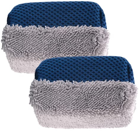 VIKING Tire Shine Applicator Sponges, Multi-Purpose Mesh and Microfiber Applicator Pad for Car Detailing, Blue and Grey, 2 Pack