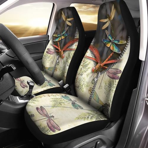 Bulopur Bunte Autositzbezüge mit Reißverschluss, Libelle, 2 Stück, Auto-Universal-Zubehör, Innendekoration für Männer, Auto-Vordersitzbezüge