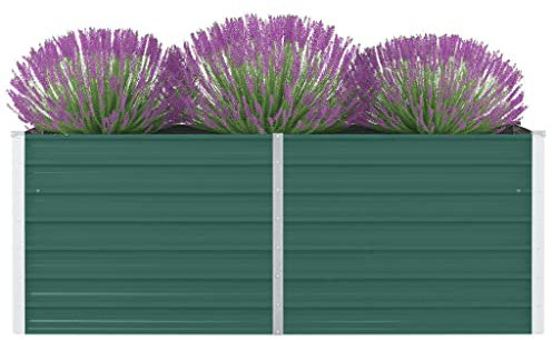 WIFESE Bancal alto de 160 x 80 x 45 cm, acero galvanizado, verde, bancal alto de metal para jardín, cama para plantas, cama de hierbas, caja de flores, decoración de entrada, balcón, terraza, jardín,