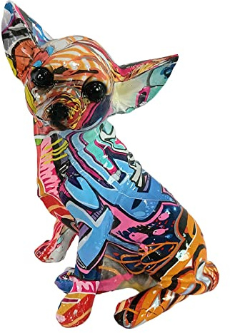 Milageto Graffiti-Chihuahua-Hundeskulptur, Hundefigur Statue mit Graffitimotiv, Figur Deko Hund, Dekoskulptur Skulptur Hundestatue Harz, Hundedekofiguren für Wohnzimmer, Bücherregal, Spukhaus, Hund A
