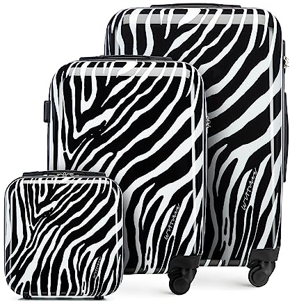 WITTCHEN Gepäckset Young-Kollektion ABS mit Polycarbonat Beschichtung und Teleskopgriff Handgepäck Koffer Set Reisekofferset (S+M+Kosmetikkoffer) Weiß-schwarz