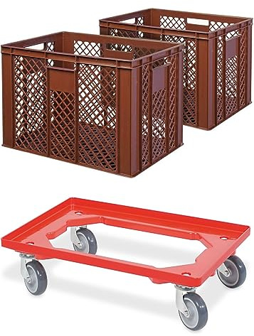 BRB Lot de 2 boîtes de boulangerie - L x l x H : 600 x 400 x 410 mm - Avec roulette de transport (marron)