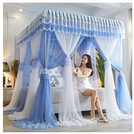 KAZUP 4 Ecken Pfosten-Himmelbett-Vorhang, Prinzessin, bestickte Spitze, Rüschen, Betthimmel, Betthimmel-Vorhang für Mädchen und Erwachsene, Doppellagiges, durchsichtiges Mesh-Moskitonetz (Farbe: I