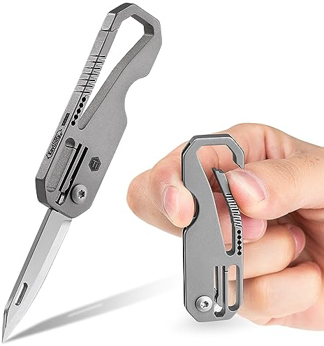KeyUnity KK08 KK06 Kleines Titan-Klappmesser, Mini-Edc Messer mit integriertem Schlüsselloch, Leichtes Schlüsselanhänger Messer für Camping, Wandern und Outdoor