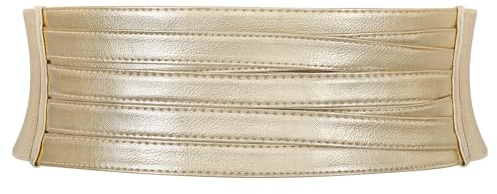 XZQTIVE Damen Breiter Stretchgürtel für Kleid Frauen Leder Elastischer Taille Gürtel Mode Hüftgürtel Damen,Gold, 80CM