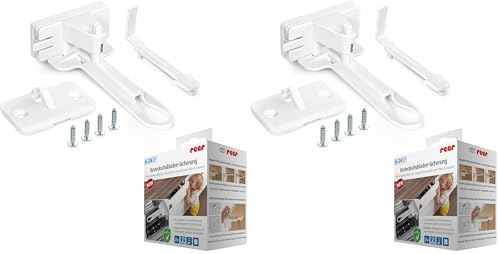 Reer 71090 Schubladen-Sicherung extra flach für Besteckschubladen, Schubladen mit eingebauten Besteckkästen usw, weiß (Packung mit 2)