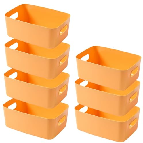 EURXLQ 7 Stück Aufbewahrungsbox Kunststoff Aufbewahrungskorb mit Griffen Eingedicktes Badezimmer Organizer Küchenschrank Körbe Aufbewahrung Kunststoffbox für Badezimmer Küche (Gelb, 30×20×12 cm)