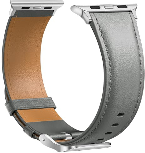 Laffav Leather Strap Compatible with Apple Watch Strap 40mm 42mm 41mm 38mm Women Men, Genuine Leather Classic Replacement Band for iWatch Series 11 10 9 8 7 6 5 4 3 2 1 SE 3 2 Ultra,Gray