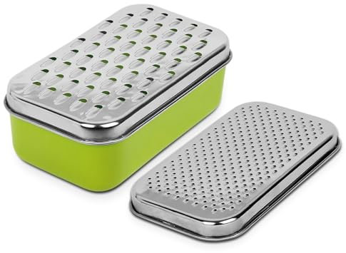 TIENDA EURASIA - Rallador Doble + Recipiente con Tapa, Acero Inoxidable, Base Antideslizante, Color Verde, 18x12x7cm, 2 Tipos de Rallado