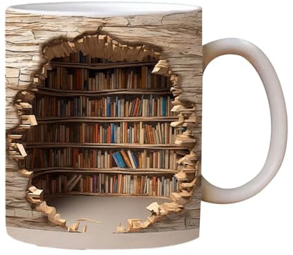 HUNYA 3D Bookshelf Mug, 3D Library Shelf Mug, Ceramic Bookshelf Coffee Cup, Unique Reading Mug Book Club Cup, 3D Effect Books Mugs, for Readers Bookish Book Lovers
