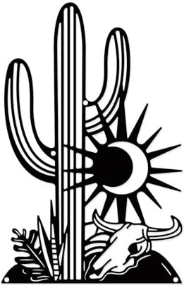 nbeads Kaktus Wanddekor, Eisen Wandskulptur mit Schrauben Schwarzes Metall Kunst Ornament Pflanzen Stier Dekorative Sonne-Mond-Wanddekoration für Wohnzimmer Innen Außen Haus