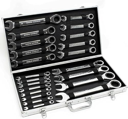 TESUGN Jeu de 22 clés à cliquet 6-32 mm Jeu de clés mixtes, clés à fourche, clés à cliquet articulées Jeu d'outils de clés polygonales