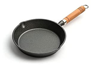 ,Cacerola Mini Sartén De Hierro Fundido Sartén Pequeña Sartén De Tortilla De Huevo Con Caños De Goteo Y Wok Con Mango De Madera(11cm)