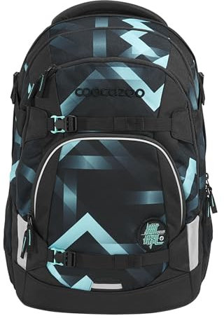 coocazoo Schulrucksack Mate „Laser Lights”, schwarz-türkis, ergonomischer & anpassbarer Tornister, höhen- & größenverstellbar, mit Brustgurt & Hüftgurt, ab der 3. Klasse