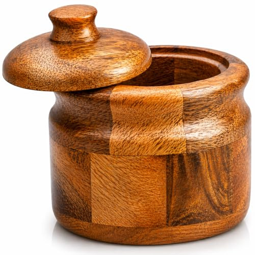 Dekorative rustikale hölzerne Zuckerdose mit Deckel Weithals-Süßigkeiten-Leckerli-Glas Gewürzglas-Halter Gewürz-Nüsse-Servierschüssel Salz-Kräuter-Losblatt-Tee-Vorratsbehälter Neuheit Haus & Küche