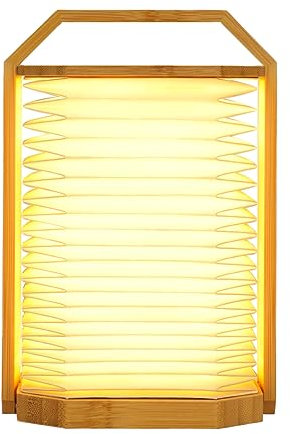ZBOLE Lámpara de Mesa de Madera con Asa, Lámpara de Linterna Japonesa, Luz Ambiental, Lámpara de Ambiente, Lámpara LED Recargable para Hogar & Exterior & Fiesta & Regalo (Bambú)