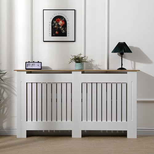 AVC Designs Large Radiator Cover Modern Design Vertical Slats White/Oak…