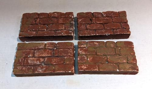 menta-modellbau 4 Mauer-Module Ziegelrot (Galiläa) für Krippenbau & Diorama – Handgefertigt in Deutschland – Realistische Ziegeloptik aus Hartgips – je ca. 7 x 4 x 1 cm