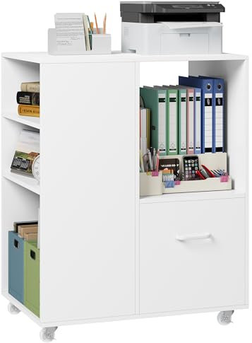 HOCSOK Rollcontainer, Aktenschrank mit Schublade und Fächern, Büroschrank Lagerschrank, Beistelltisch Fürfür Dokumente, A4-Papier, Letter-Format, Wohnzimmer Schlafzimmer und Büro