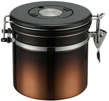 Home Bay Boîte à café hermétique en acier inoxydable avec couvercle de suivi de la date, pour le stockage des aliments de cuisine, dégradé de cuivre noir (1200 ml)