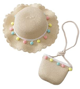 WRITWAA 1juego Sombrero De Beige Bolitas Coloridas y Bolsa Cruzada para Accesorio De Verano y Cosplay
