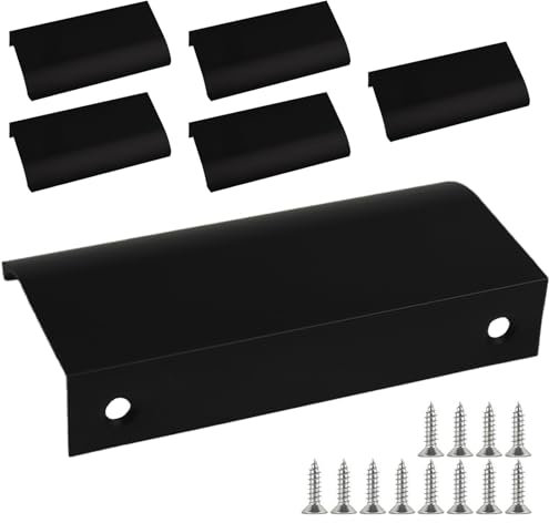 6 Pièces Poignee de Meuble Cuisine avec 12 Vis,Poignées pour Placards Poignée Invisible Modern Poignées de Tiroir,Poignées de Meuble Invisiblepour Armoires,Wardrobes,Drawers,Balcony Doors-Noir