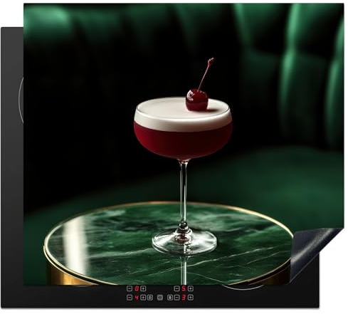 KitchenYeah© Herdabdeckplatte Einteilig Küche Herdabdeckung Induktionsfeld | 60x52 cm - Ceranfeld Herdabdeckplatten Vinyl Matte Aufrollbar Kirsche - Cocktail - Rot - Marmor