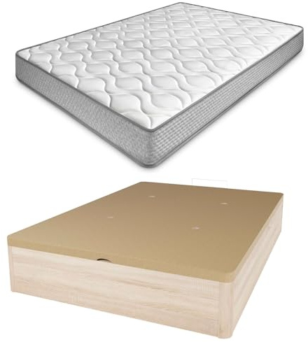 amuéblate Online - Pack Colchón Viscoelástico Carla Reversible + Canapé Madera Abatible Gran Capacidad | Color Cambria 150 x 190