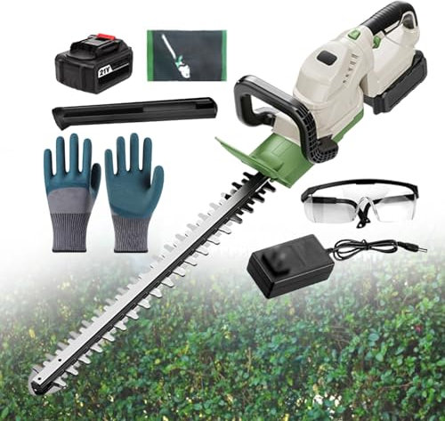 Tagliasiepi senza fili, tagliasiepi manuale, motore senza spazzole 2000 giri/min, tagliasiepi leggero per giardino, recinzione, giardinaggio, con un paio di guanti, 1 batteria