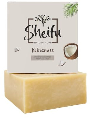 Sheifu Kokosöl Naturseife 125g – Vegane Duschseife Für Alle Hauttypen, Feste Gesichts- & Handseife Für Unreine Haut, Palmölfrei, Handgemacht, Nachhaltig