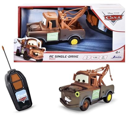Jada Toys - Coche Radiocontrol Cars Mater, Escala 1:32, 27 MHz, Alcance 10 m, Función Adelante Recto y Atrás en Curva, 14 cm, para Niños +4 Años (203081009)