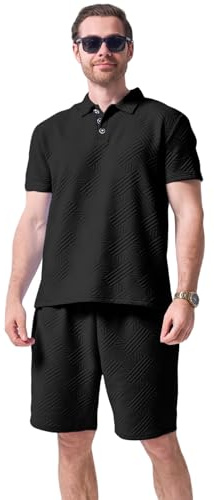 DONYKARRY Men's Tracksuit Polo Shirt & Shorts 2 Pieces Summer Outfits Suit Activewear Sweatsuits 2 Pockets Oversize Casual Daily