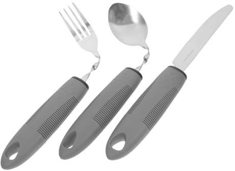 ERINGOGO 1juego Utensilios Adaptativos Para Adultos Mayores Cubiertos Antideslizantes Mango Tenedor y Cuchara Para La Alimentación Para Movilidad Reducida Color Gris