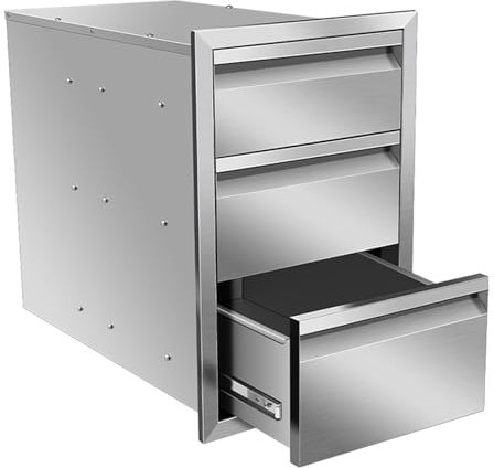 Tiroirs de cuisine d'extérieur en acier inoxydable avec poignée – Solution de rangement pour station de barbecue de terrasse – Dimensions : 40,6 x 53,3 x 58,4 cm